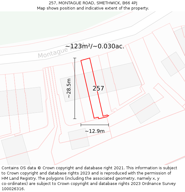 257, MONTAGUE ROAD, SMETHWICK, B66 4PJ: Plot and title map