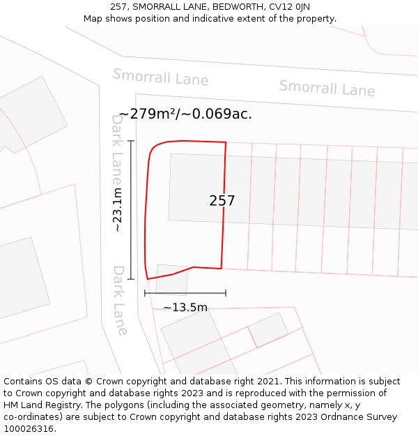 257, SMORRALL LANE, BEDWORTH, CV12 0JN: Plot and title map