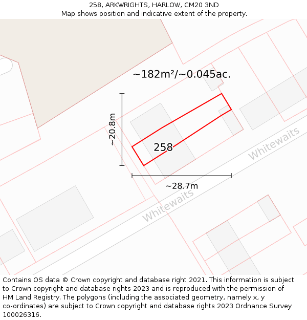 258, ARKWRIGHTS, HARLOW, CM20 3ND: Plot and title map