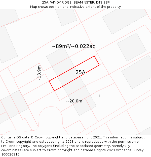 25A, WINDY RIDGE, BEAMINSTER, DT8 3SP: Plot and title map