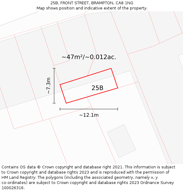 25B, FRONT STREET, BRAMPTON, CA8 1NG: Plot and title map