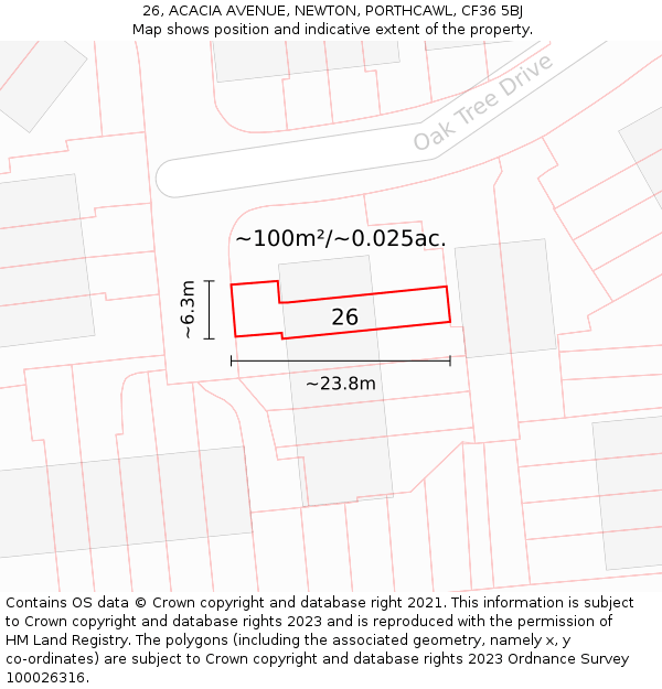 26, ACACIA AVENUE, NEWTON, PORTHCAWL, CF36 5BJ: Plot and title map