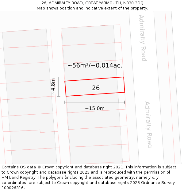 26, ADMIRALTY ROAD, GREAT YARMOUTH, NR30 3DQ: Plot and title map