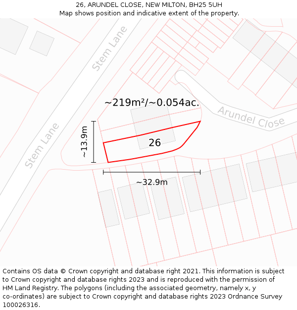 26, ARUNDEL CLOSE, NEW MILTON, BH25 5UH: Plot and title map