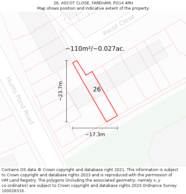 26, ASCOT CLOSE, FAREHAM, PO14 4RN: Plot and title map