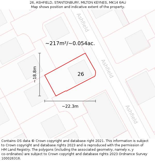 26, ASHFIELD, STANTONBURY, MILTON KEYNES, MK14 6AU: Plot and title map