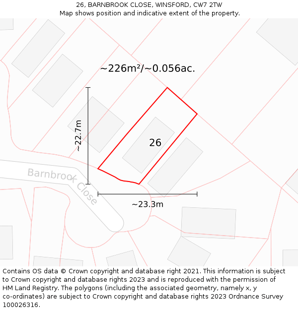 26, BARNBROOK CLOSE, WINSFORD, CW7 2TW: Plot and title map