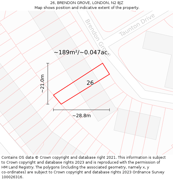 26, BRENDON GROVE, LONDON, N2 8JZ: Plot and title map