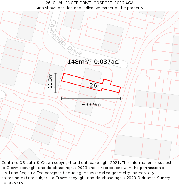 26, CHALLENGER DRIVE, GOSPORT, PO12 4GA: Plot and title map