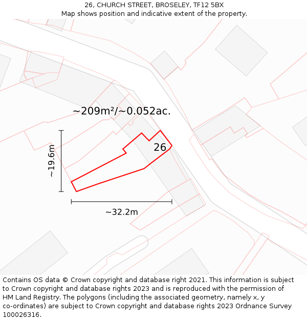 26, CHURCH STREET, BROSELEY, TF12 5BX: Plot and title map