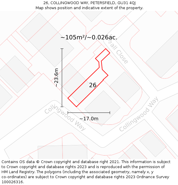 26, COLLINGWOOD WAY, PETERSFIELD, GU31 4QJ: Plot and title map