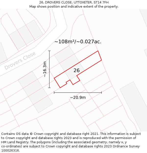 26, DROVERS CLOSE, UTTOXETER, ST14 7FH: Plot and title map