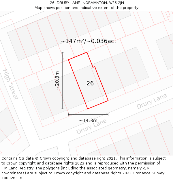 26, DRURY LANE, NORMANTON, WF6 2JN: Plot and title map