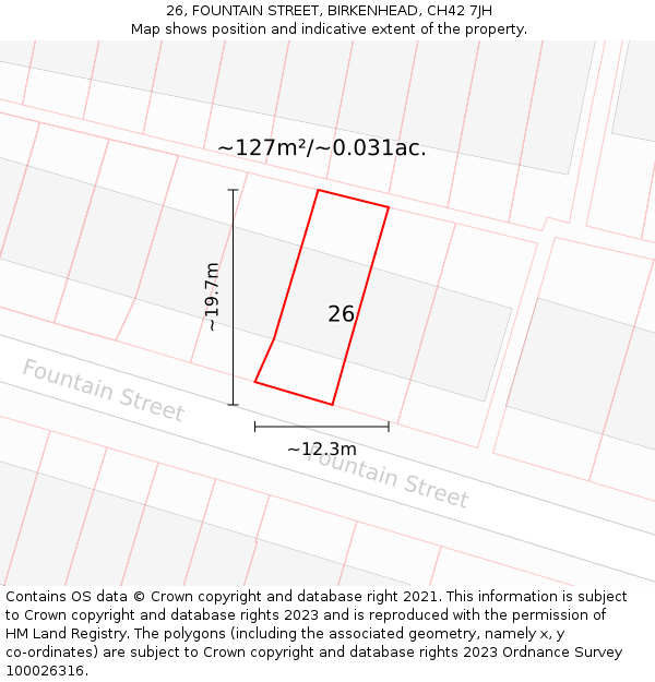 26, FOUNTAIN STREET, BIRKENHEAD, CH42 7JH: Plot and title map