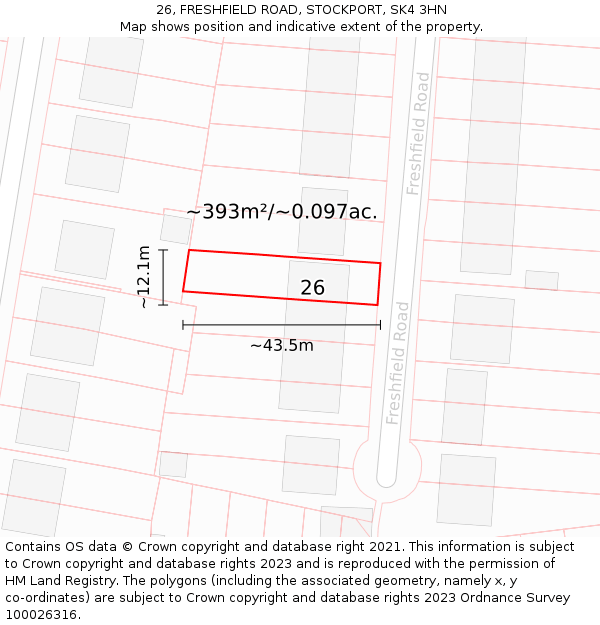 26, FRESHFIELD ROAD, STOCKPORT, SK4 3HN: Plot and title map