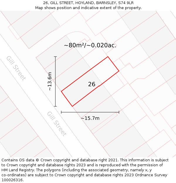 26, GILL STREET, HOYLAND, BARNSLEY, S74 9LR: Plot and title map