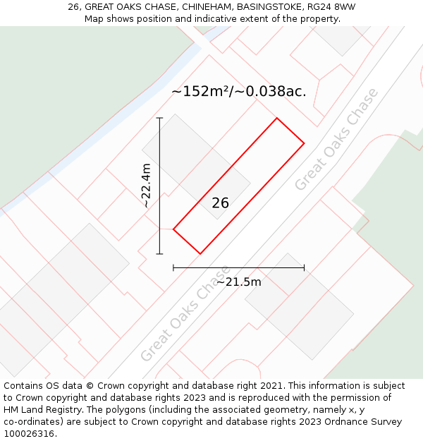 26, GREAT OAKS CHASE, CHINEHAM, BASINGSTOKE, RG24 8WW: Plot and title map