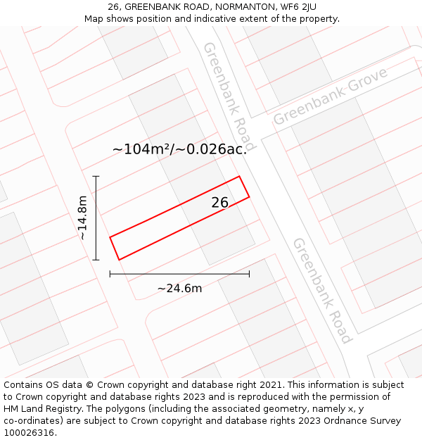 26, GREENBANK ROAD, NORMANTON, WF6 2JU: Plot and title map