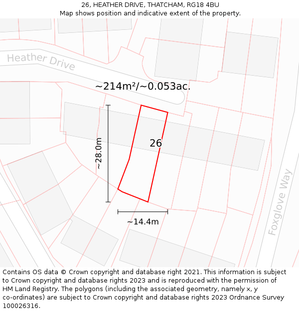 26, HEATHER DRIVE, THATCHAM, RG18 4BU: Plot and title map