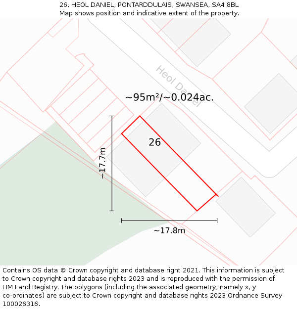 26, HEOL DANIEL, PONTARDDULAIS, SWANSEA, SA4 8BL: Plot and title map