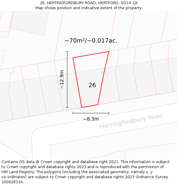 26, HERTINGFORDBURY ROAD, HERTFORD, SG14 1JX: Plot and title map