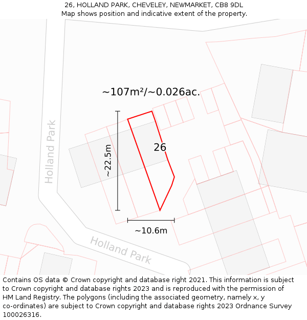 26, HOLLAND PARK, CHEVELEY, NEWMARKET, CB8 9DL: Plot and title map