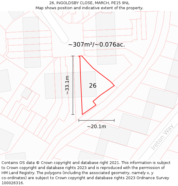 26, INGOLDSBY CLOSE, MARCH, PE15 9NL: Plot and title map
