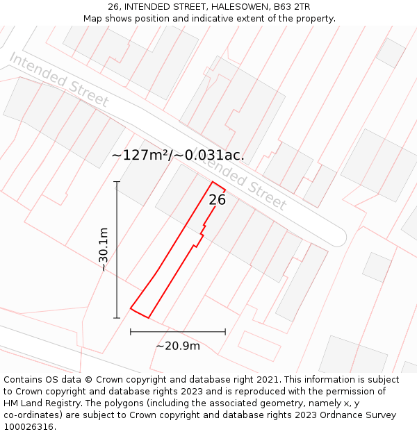 26, INTENDED STREET, HALESOWEN, B63 2TR: Plot and title map