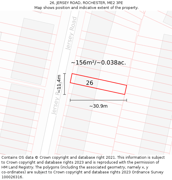 26, JERSEY ROAD, ROCHESTER, ME2 3PE: Plot and title map