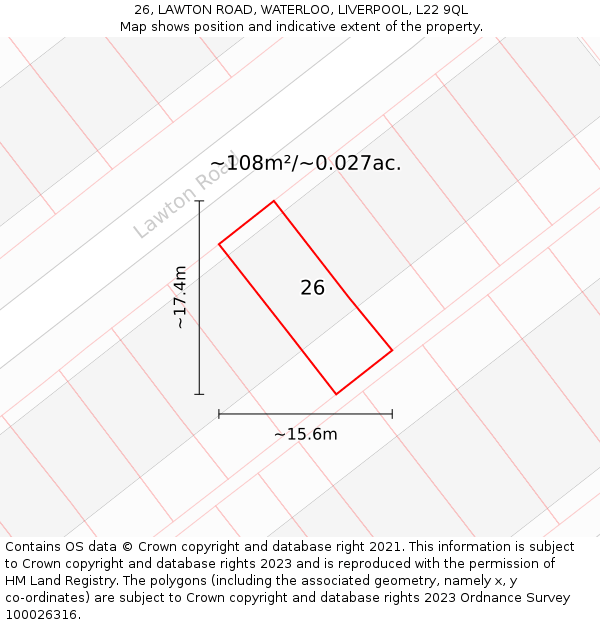 26, LAWTON ROAD, WATERLOO, LIVERPOOL, L22 9QL: Plot and title map