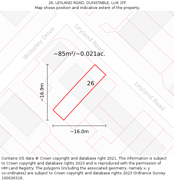 26, LEYLAND ROAD, DUNSTABLE, LU6 1FF: Plot and title map