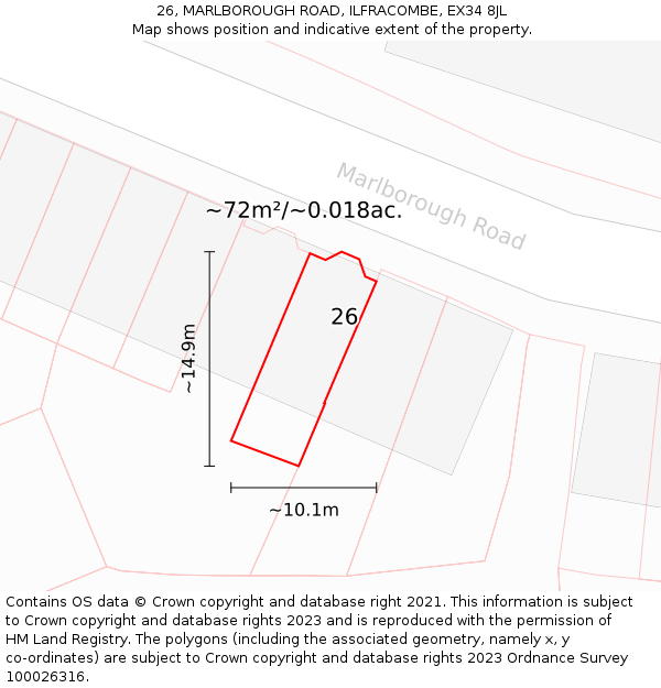 26, MARLBOROUGH ROAD, ILFRACOMBE, EX34 8JL: Plot and title map
