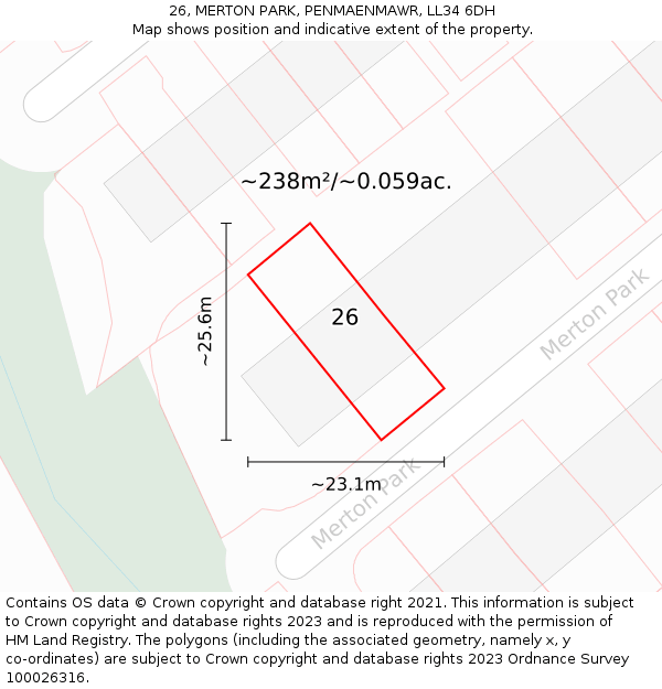 26, MERTON PARK, PENMAENMAWR, LL34 6DH: Plot and title map