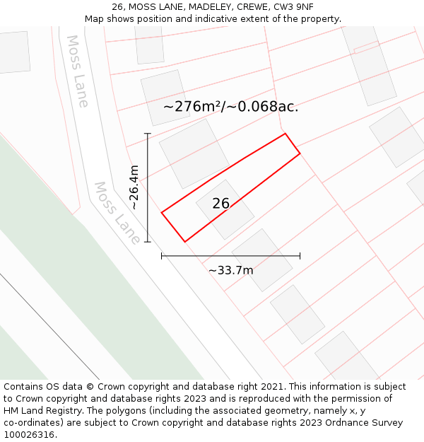 26, MOSS LANE, MADELEY, CREWE, CW3 9NF: Plot and title map