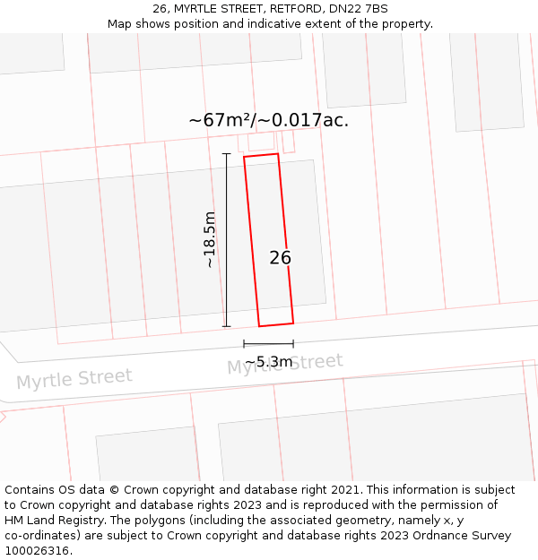 26, MYRTLE STREET, RETFORD, DN22 7BS: Plot and title map