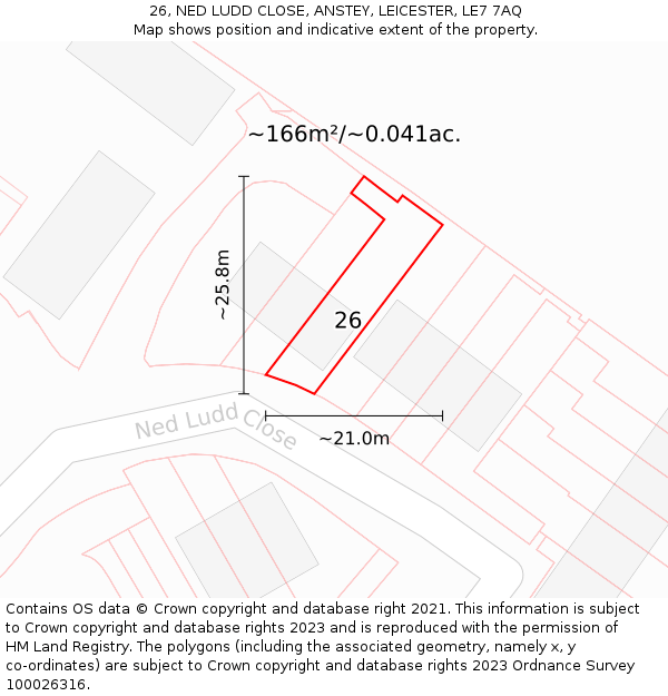 26, NED LUDD CLOSE, ANSTEY, LEICESTER, LE7 7AQ: Plot and title map