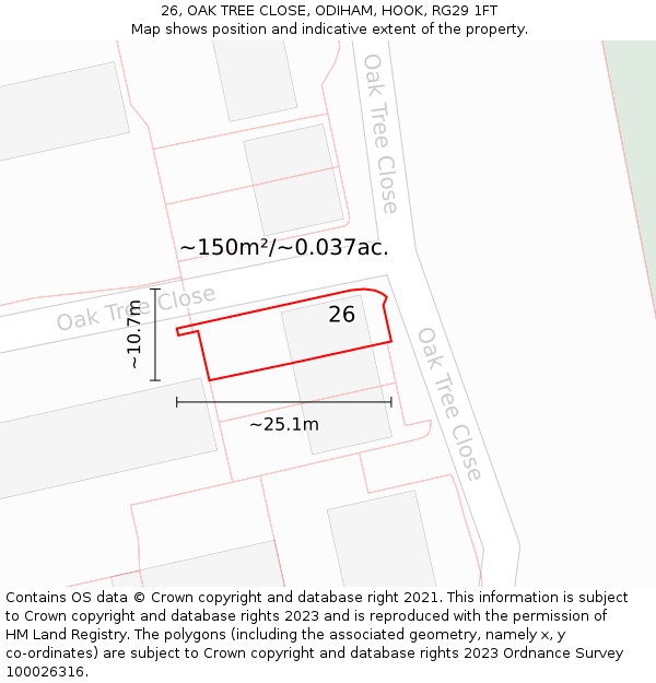 26, OAK TREE CLOSE, ODIHAM, HOOK, RG29 1FT: Plot and title map