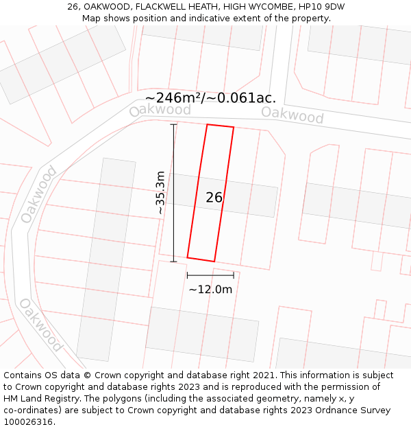 26, OAKWOOD, FLACKWELL HEATH, HIGH WYCOMBE, HP10 9DW: Plot and title map