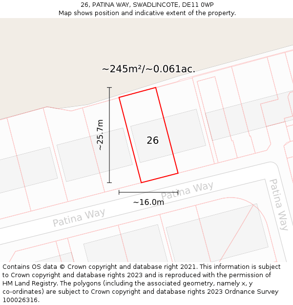 26, PATINA WAY, SWADLINCOTE, DE11 0WP: Plot and title map