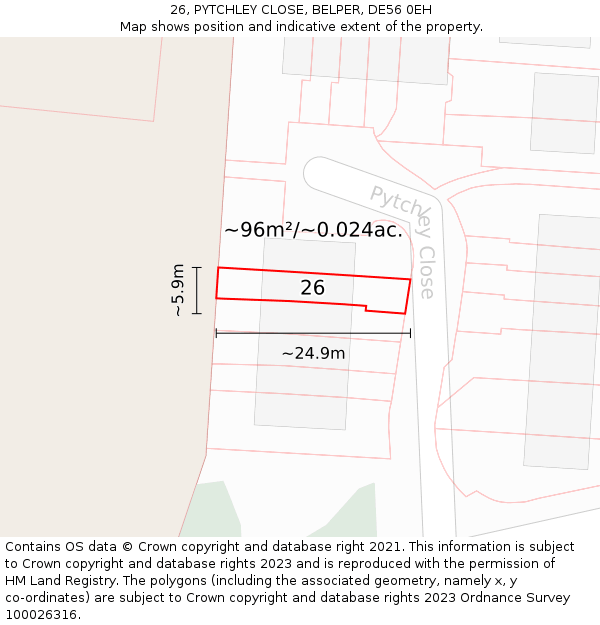 26, PYTCHLEY CLOSE, BELPER, DE56 0EH: Plot and title map