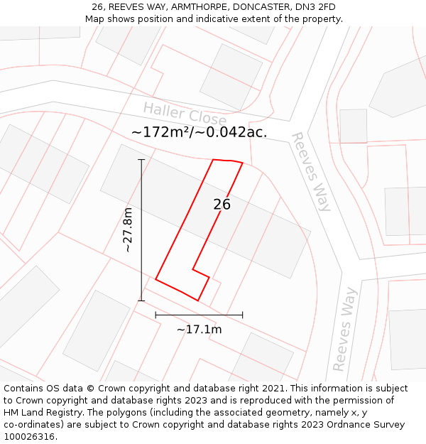 26, REEVES WAY, ARMTHORPE, DONCASTER, DN3 2FD: Plot and title map