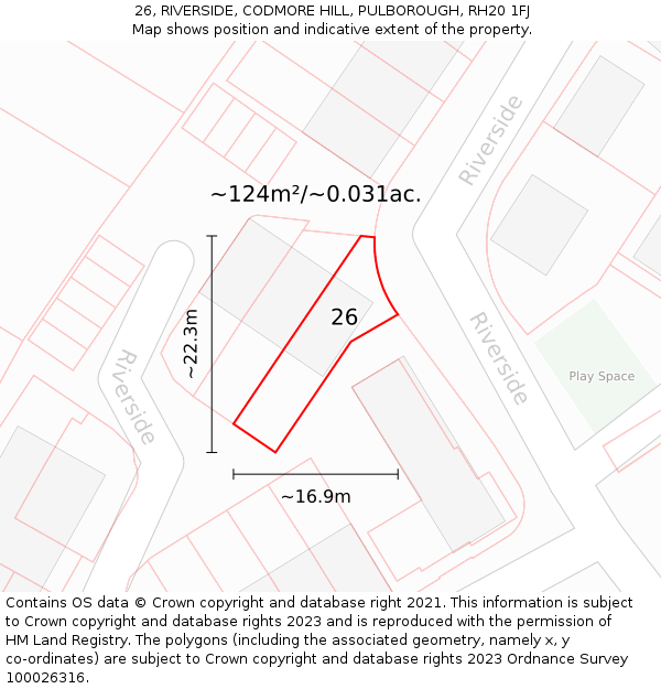 26, RIVERSIDE, CODMORE HILL, PULBOROUGH, RH20 1FJ: Plot and title map