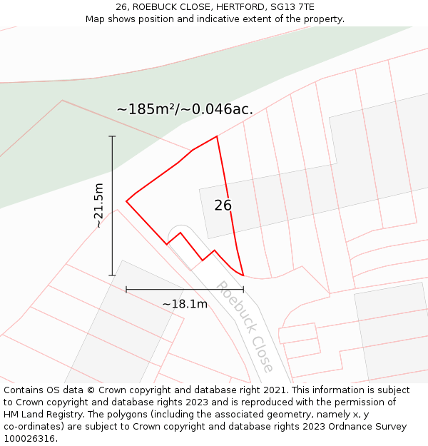 26, ROEBUCK CLOSE, HERTFORD, SG13 7TE: Plot and title map