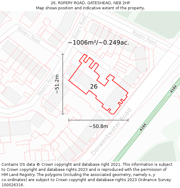 26, ROPERY ROAD, GATESHEAD, NE8 2HP: Plot and title map