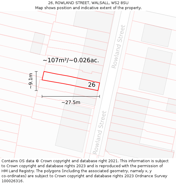 26, ROWLAND STREET, WALSALL, WS2 8SU: Plot and title map
