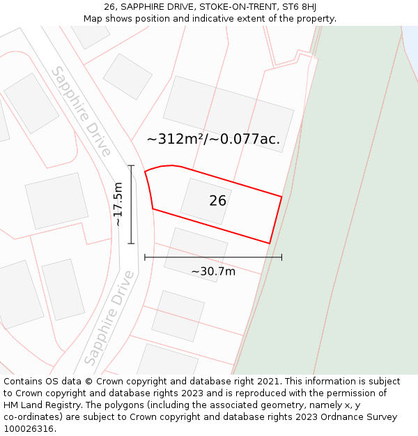 26, SAPPHIRE DRIVE, STOKE-ON-TRENT, ST6 8HJ: Plot and title map