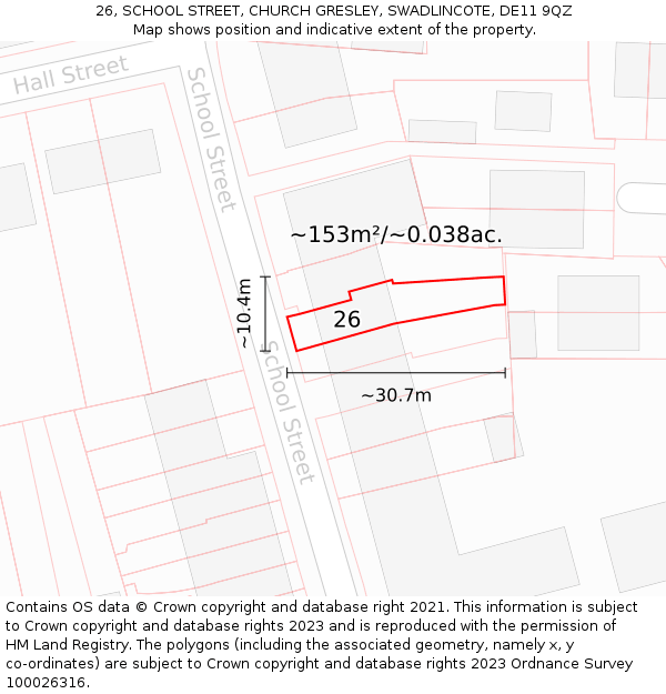 26, SCHOOL STREET, CHURCH GRESLEY, SWADLINCOTE, DE11 9QZ: Plot and title map