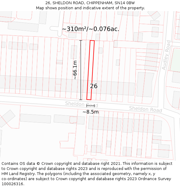 26, SHELDON ROAD, CHIPPENHAM, SN14 0BW: Plot and title map