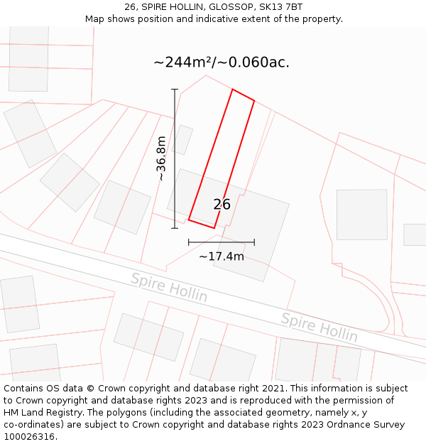 26, SPIRE HOLLIN, GLOSSOP, SK13 7BT: Plot and title map