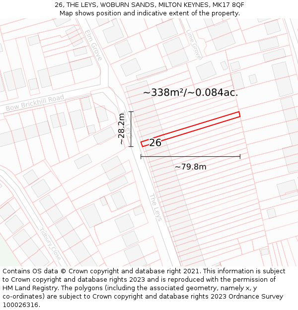 26, THE LEYS, WOBURN SANDS, MILTON KEYNES, MK17 8QF: Plot and title map